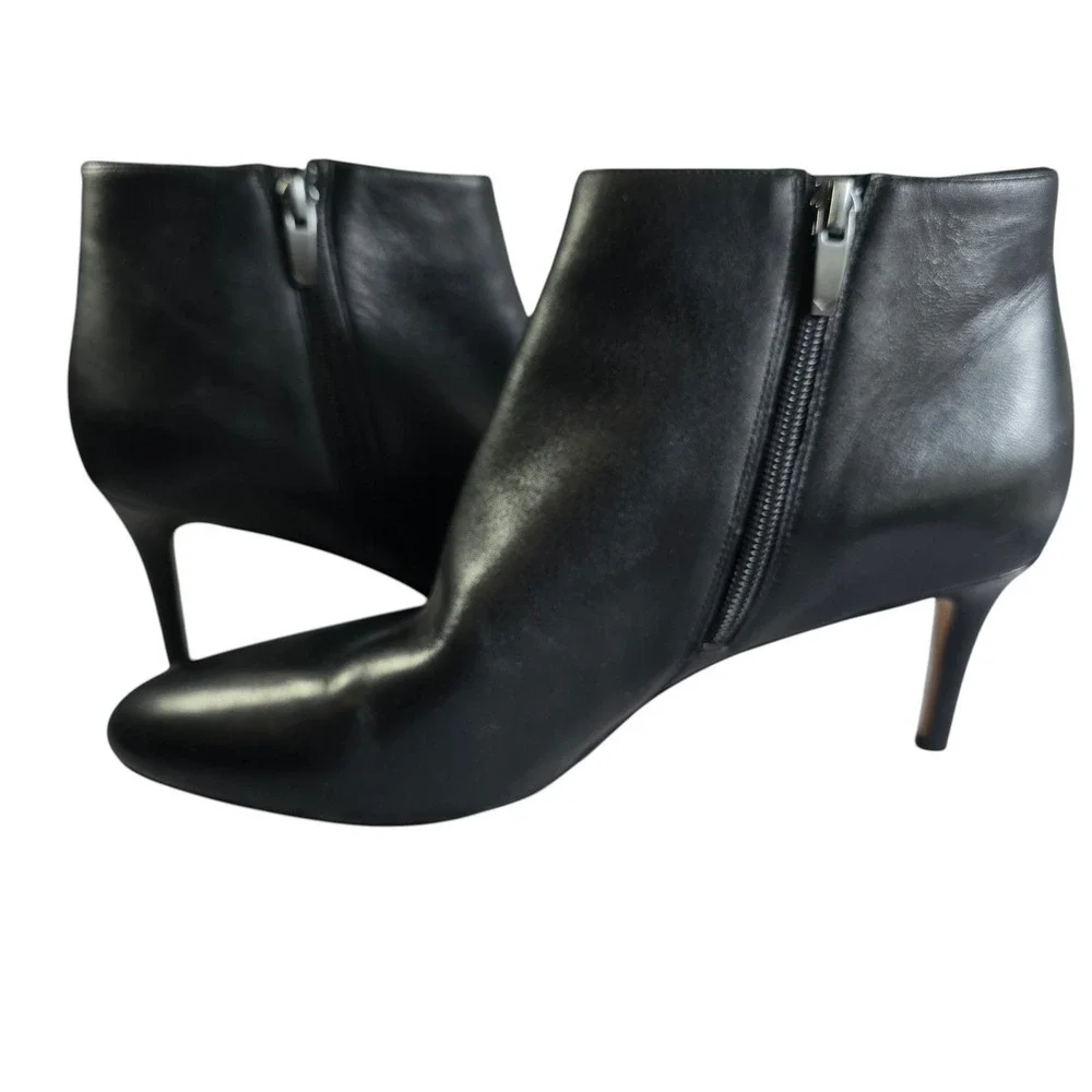 Via Spiga Black Leather Ankle Boots Kitten Heel Pointed Toe‎ Side Zip 9.5M 39.5